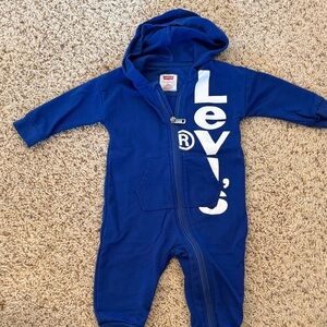 Levi's Royal Blue Hooded Baby One-Piece with White Logo